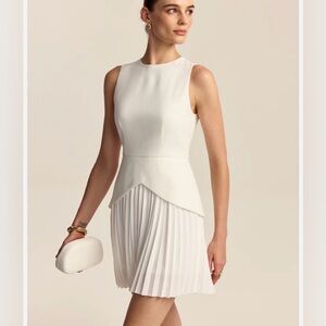 Commense Women’s White Pleated Mini Dress
